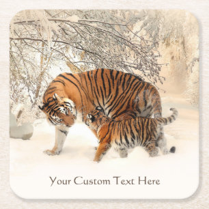 Carré Tigers d'hiver dessous de verre personnalisés