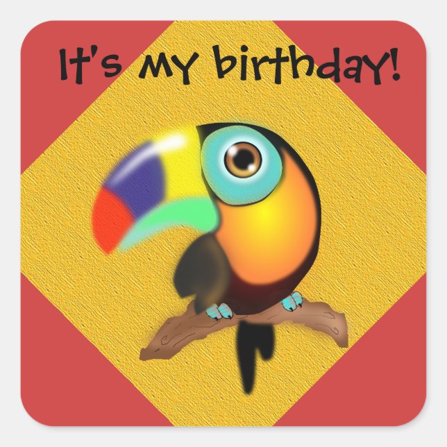 Carré Toucan coloré sur Sticker d'anniversaire rouge et  (Devant)