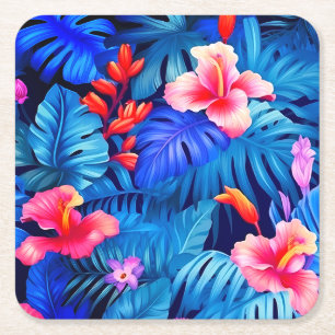 Carré Tropical Blush - Dessous de verre en papier bleu r