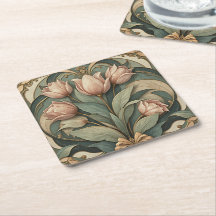 Tulipes roses Art Nouveau Papier dessous de verre