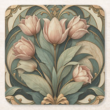 Tulipes roses Art Nouveau Papier dessous de verre
