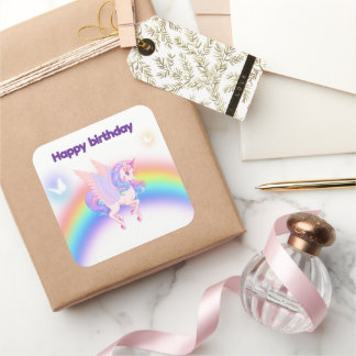 Carré Unicorn Rainbow Birthday Invitation Sticker