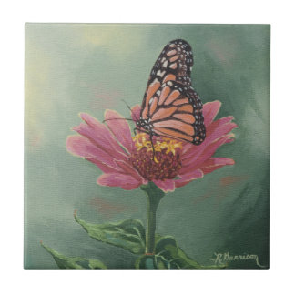 Carreau 0465 Monarch Butterfly sur Zinnia