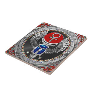 Carreau [100] Scarab à ailes en argent sacré égyptien et A