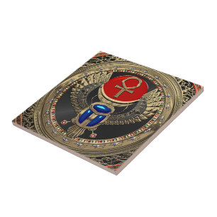 Carreau [100] Scarab en or sacré égyptien ailé avec Ankh