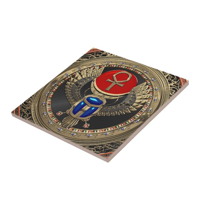 Carreau [100] Scarab en or sacré égyptien ailé avec Ankh (Côté)