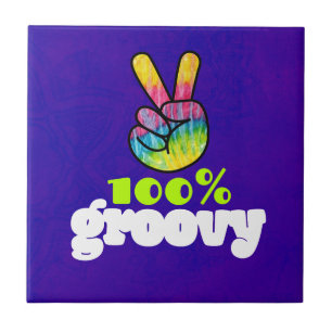 Carreau 100% Super avec Arc-en-ciel signe de paix main