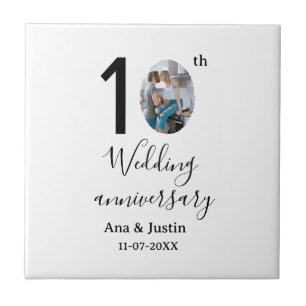 Carreau 10e anniversaire du mariage nom photo bold lettre