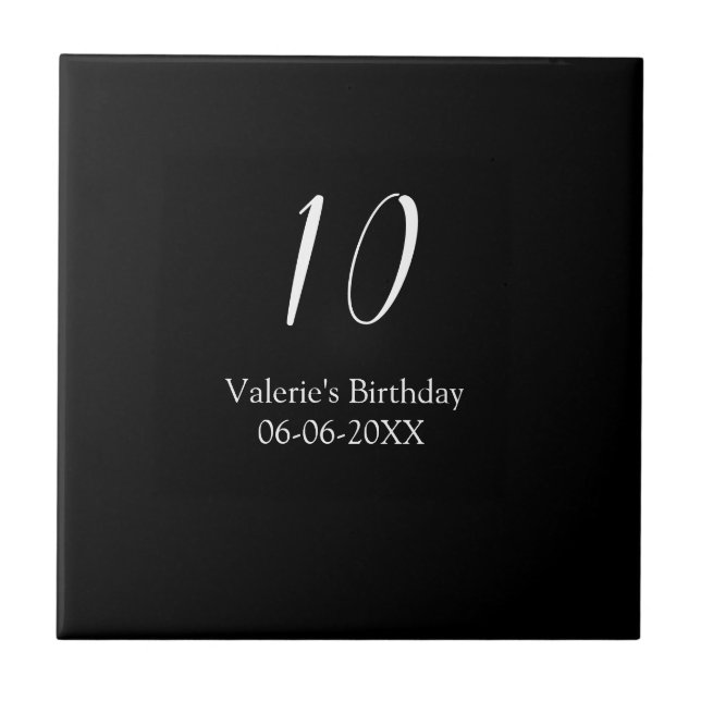 Carreau 10th birthday white black name date calligraphy  (Devant)