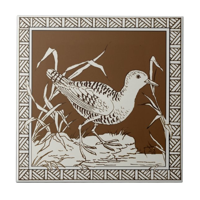 Carreau #11 de 12 Repro 1880 Minton Mocha Bird Series (Devant)