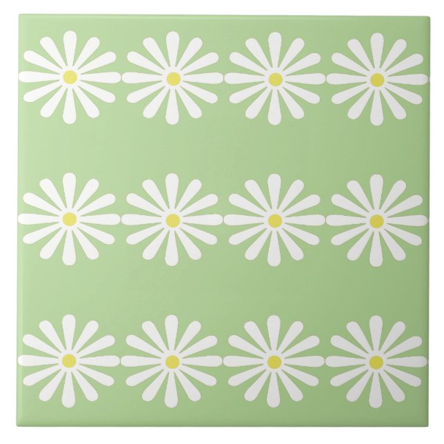 Carreau 12 marguerites blanches avec centres jaunes sur ve (Devant)