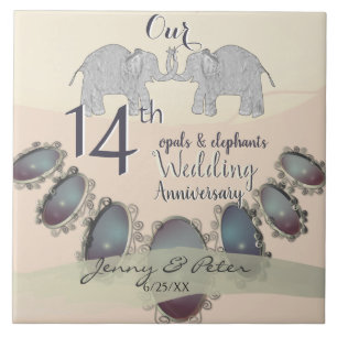 Carreau 14e anniversaire du Mariage Opals & Eléphants