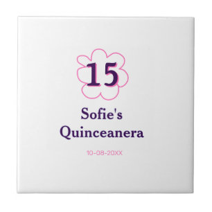 Carreau 15e anniversaire quinceanera heureux date rose vio