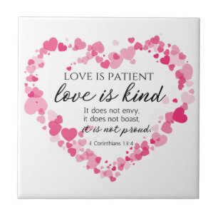 Carreau 1 Corinthiens 13:4 L'amour est patient Coeurs rose