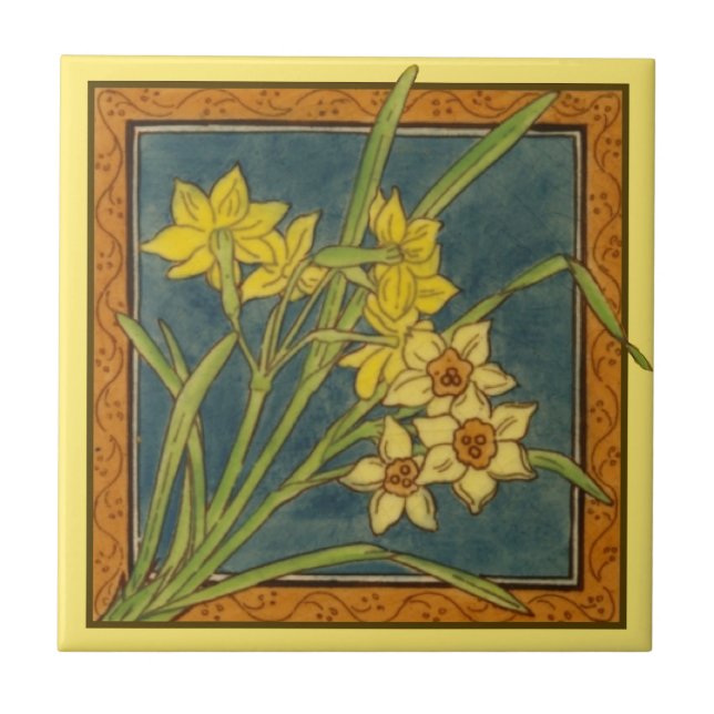 Carreau 1 de 8 repro Victorian Maw narcissus transférware (Devant)