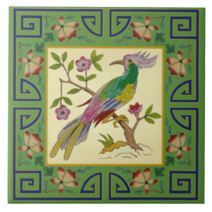 Carreau 1 de Pair Minton Jade Asian Aesthetic Bird Repro