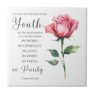 Carreau 1 Timothée 4:12 - Jeune Bible Verse Fleur