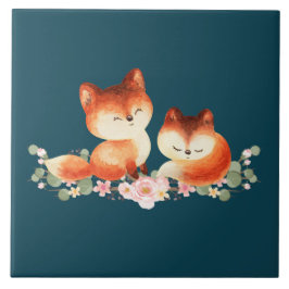 Carreau 2 mignons Petits Renards Rouges Aquarelle Design
