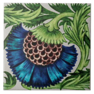 Carreau 2e Pair de Repro Antique De Morgan Floral Bleu