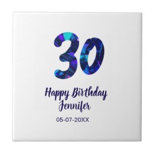 Carreau 30e anniversaire ajouter nom date année bleu scint
