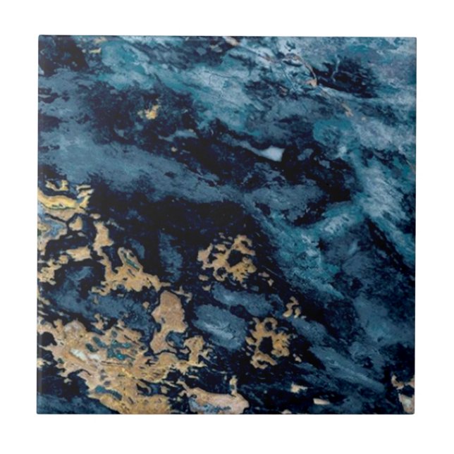 Carreau 3 de 3 Cobalt Blue Gold Veine Faux Granite (Devant)