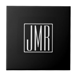 Carreau 3 Initiales Monogramme   Noir et blanc (ou couleur