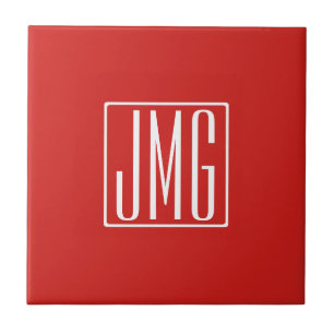 Carreau 3 Initiales Monogramme   Rouge et blanc (ou couleu