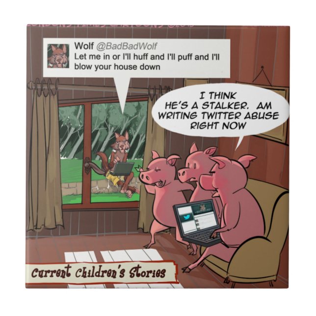 Carreau 3 petits cochons à l'aise avec les médias sociaux (Devant)