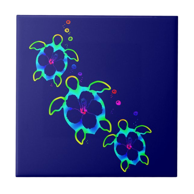 Carreau 3 tortues de Honu teintes par cravate (Devant)