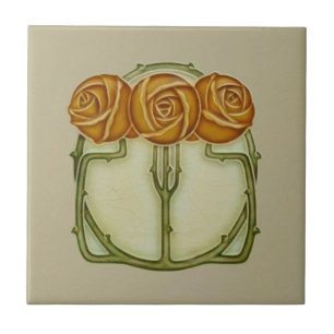 Carreau 3 tuiles en céramique d'époque Art Nouveau Repro