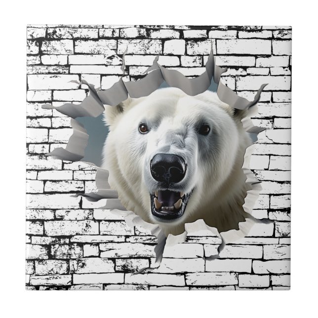 Carreau 3D Polar Bear Wall Break Art - Safari réaliste (Devant)