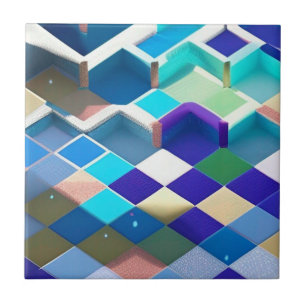 Carreau 3D squares blue purple green aqua geometric art