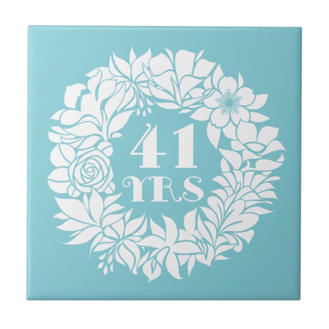 Carreau 41e Anniversaire Blanc Floral Wreath Keepsaké cade (Devant)