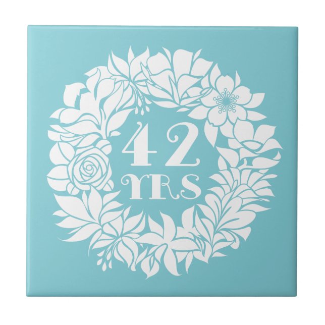 Carreau 42e anniversaire blanc fleuri Wreath Keepsaké cade (Devant)