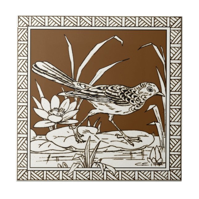 Carreau 4 de 12 Repro série d'oiseaux Minton Mocha 1880 (Devant)