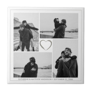 Carreau 4 Photo Collage Mariage Anniversaire Nom et date