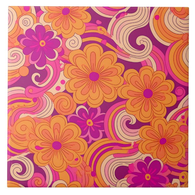 Carreau 60s les années 70 tuile de fleurs rétro (Devant)