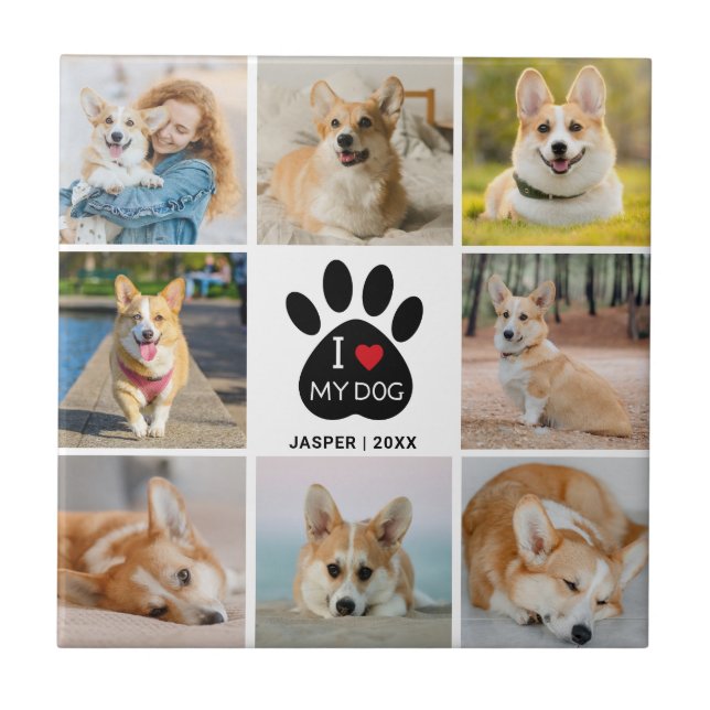 Carreau 8 Photo Collage I Love My Dog Empreinte de patte (Devant)