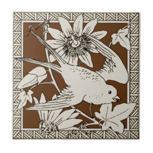 Carreau #9 de 12 Repro 1880s Minton Mocha Bird Series