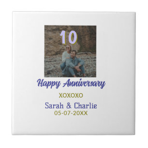Carreau À 10 ans d'anniversaire de mariage violet doré