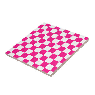 Carreau à damiers carré chaud rose blanc rétro géométrique