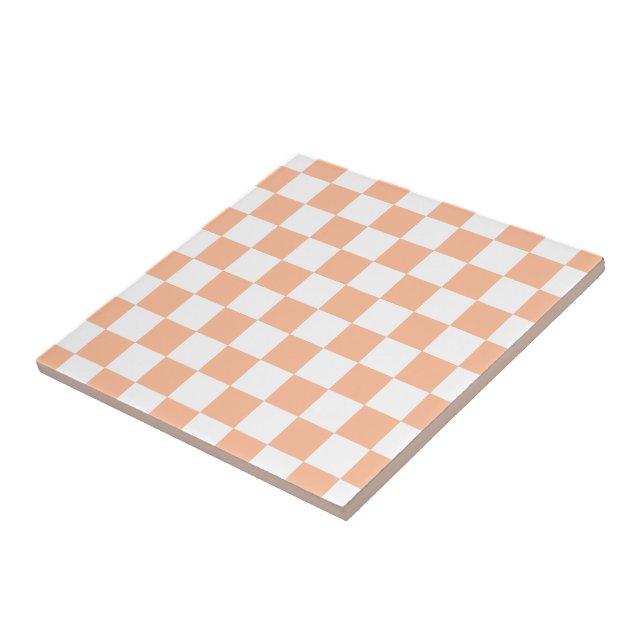 Carreau à damiers carré pêche orange blanc géométrique (Côté)