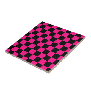 Carreau à damiers carré rose chaud noir rétro géométrique
