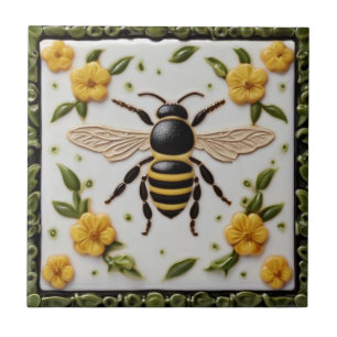 Carreau Abeille de miel aux fleurs jaunes douces florales