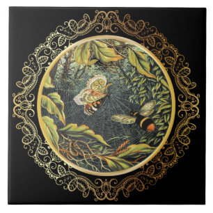 Carreau Abeille Vintage et papillon dans le Web de Spider