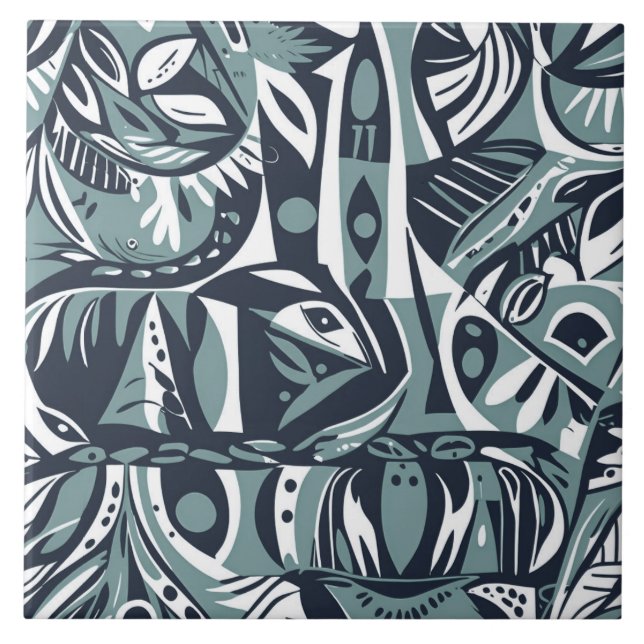 Carreau Abstract Artistic Boho Whimsical Geometric Blue (Devant)