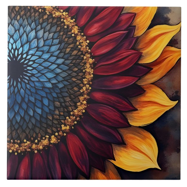 Carreau Abstract Vibrant Sunflower and Sunflower Seeds  (Devant)