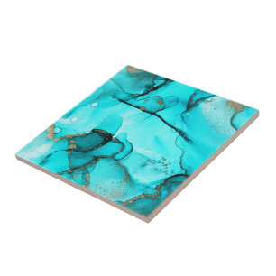 Carreau Abstrait Aqua Green Organic Turquoise Gold