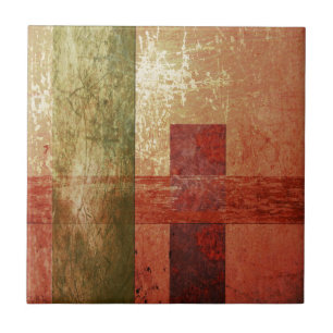 Carreau Abstrait Art Grunge Géométrique Rouge Orange Vert