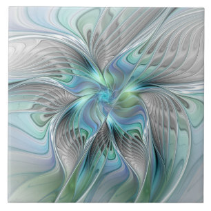 Carreau Abstrait Bleu Vert Papillon Imaginaire Fractal Art